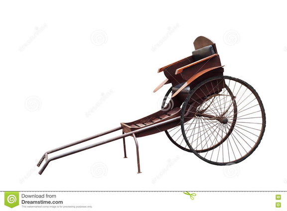 old-vintage-chinese-hand-pulled-rickshaw-isolated-white-background-78808214